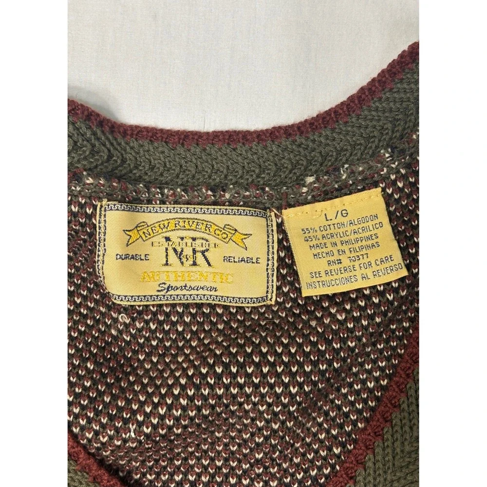 New River Co Vintage Plaid Sweater Vest Mens Large Green Knit Cotton Blend